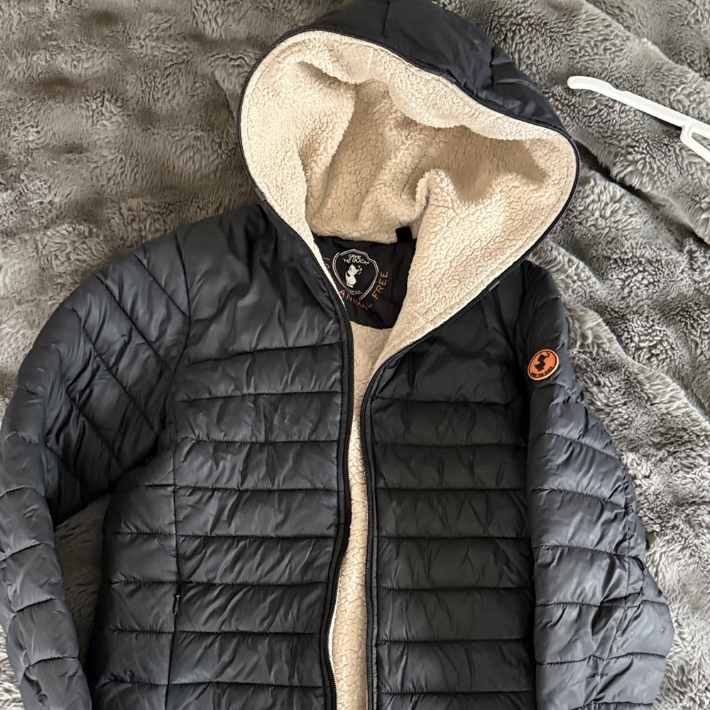 SAVE THE DUCK Black Quilted Puffer Jacket with Cream Lining